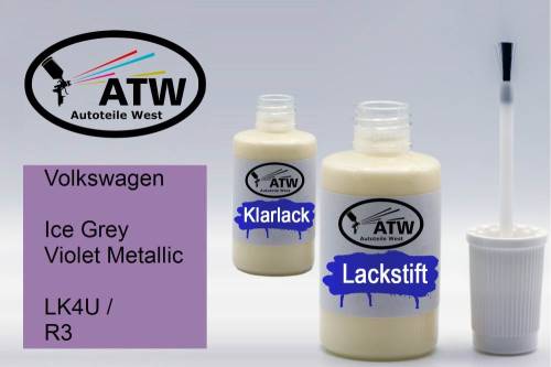 Volkswagen, Ice Grey Violet Metallic, LK4U / R3: 20ml Lackstift + 20ml Klarlack - Set, von ATW Autoteile West.